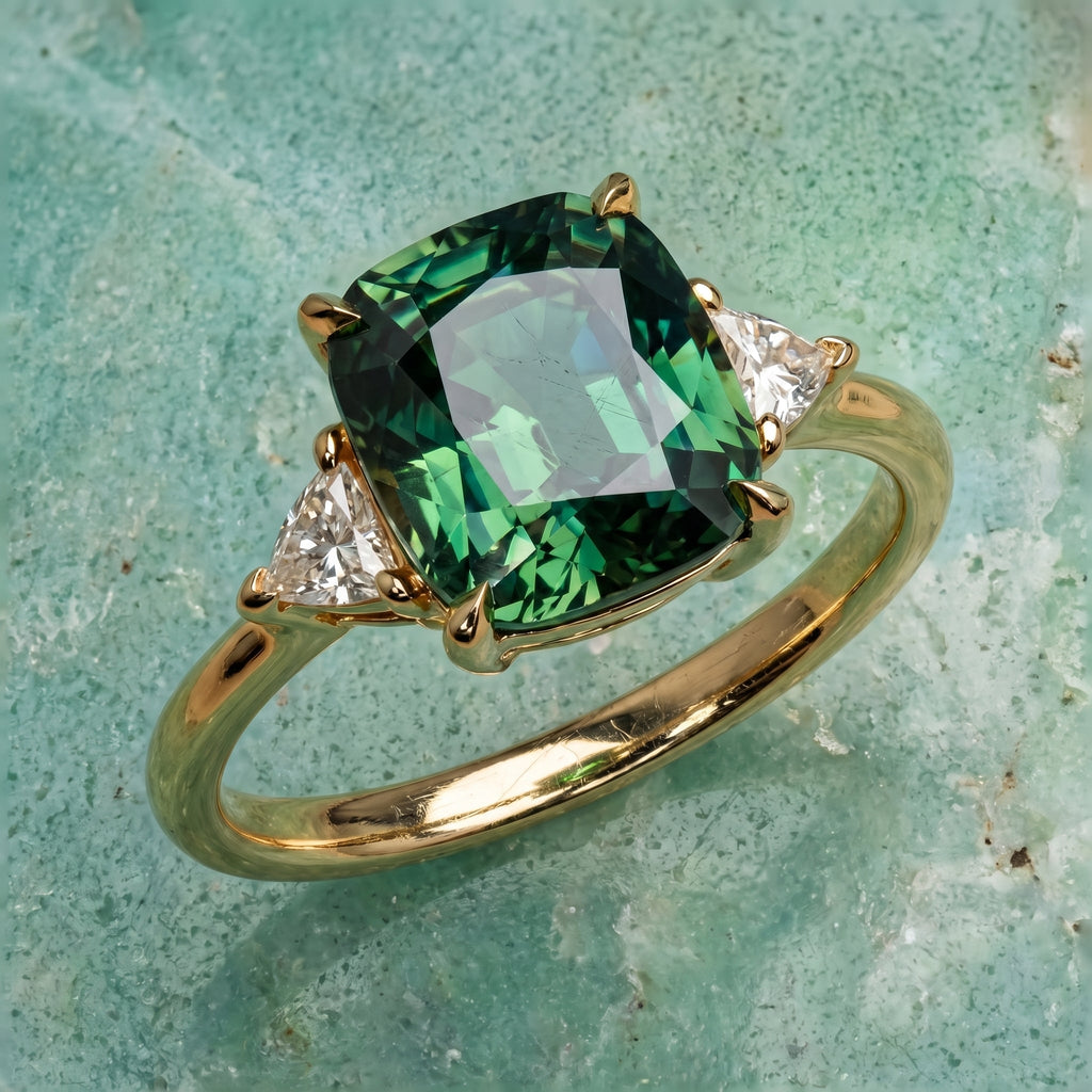 Gloria - Anillo dorado con circonita verde