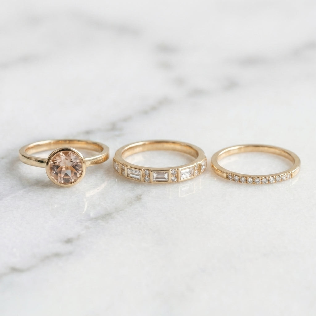 Esperanza - Pack de anillos de oro con incrustaciones de brillantes
