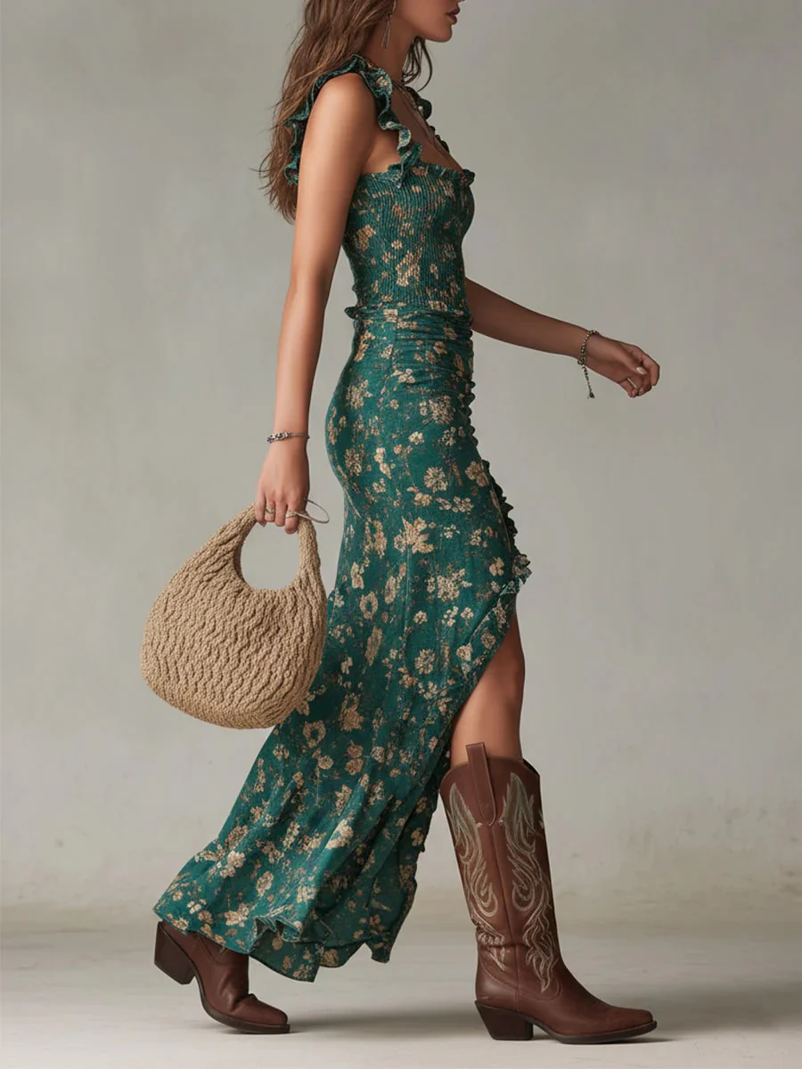 Zara™ | Vestido maxi bohemio retro con mangas fluidas y abertura lateral
